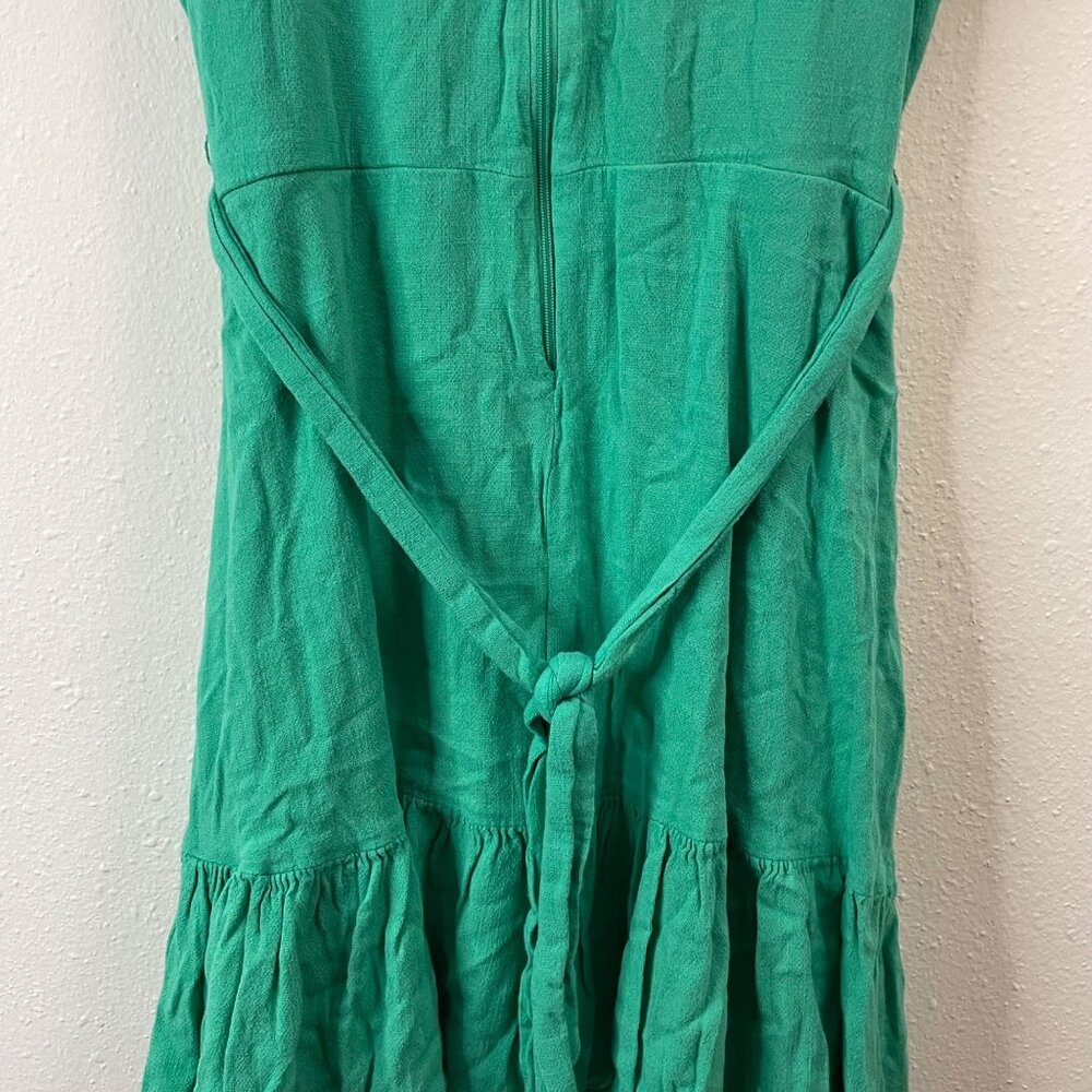 Girls Green Puff Sleeve Wrap Dress With Ruffled Hem & Belt by GB Girls - Picture 9 of 15